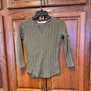 Tommy Hilfiger Olive Ribbed Long Sleeve Top with arm pocket